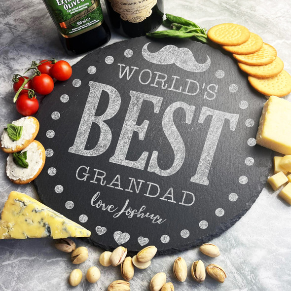 Grandad Moustache Father's Day Birthday Personalised Round Slate Cheese Board