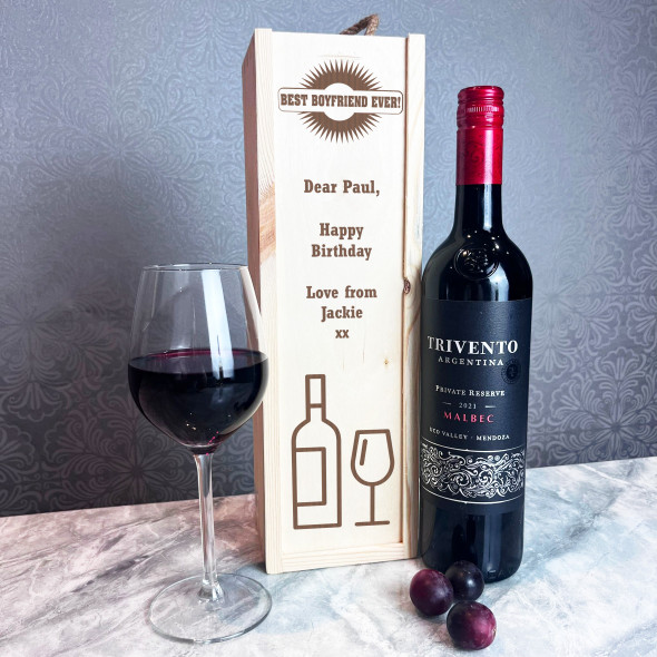 Best Ever Wine Glass Boyfriend Birthday 1 Bottle Personalised Wine Gift Box