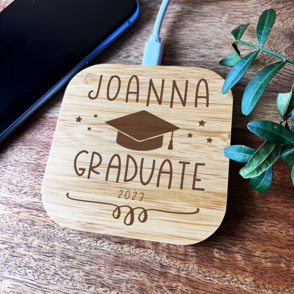 Graduation Hat & Stars Graduate Personalised Square Wireless Phone Charger Pad