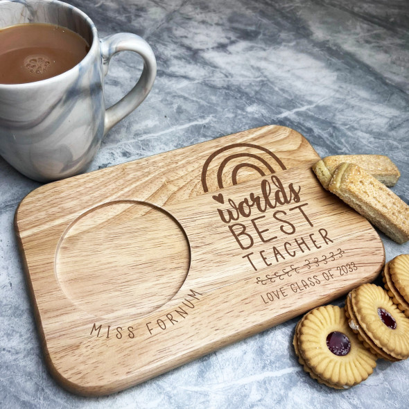 Worlds Best Thank You Teacher Rainbow Personalised Tea & Biscuits Treat Board