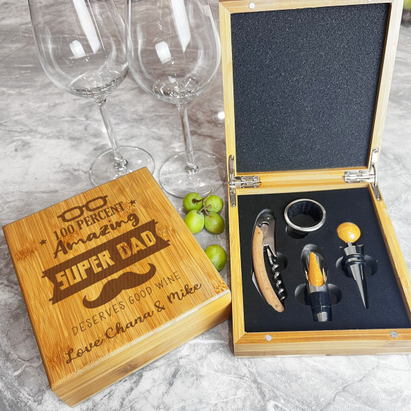 100% Amazing Super Dad Deserves Good Wine Personalised Wine Bottle Gift Box Set