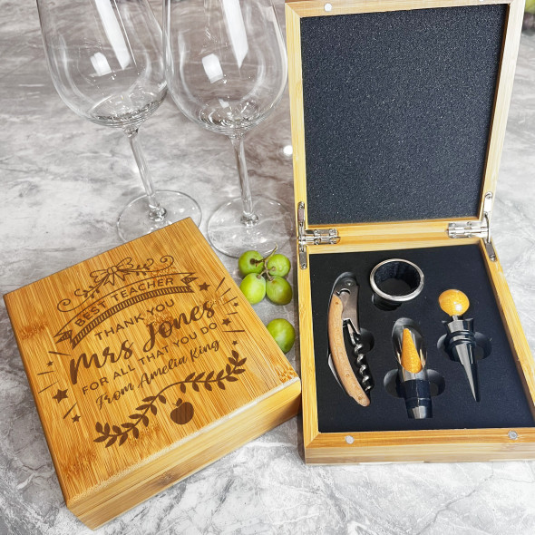 Best Teacher Thank You Personalised Wine Bottle Tools Gift Box Set