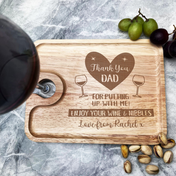 Thank You Dad Father's Day Personalised Wine Glass & Nibbles Serving Tray