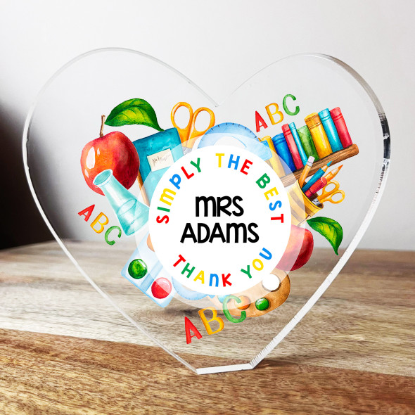 Thank You Teacher Simply The Best School Icons Clear Heart Personalised Gift