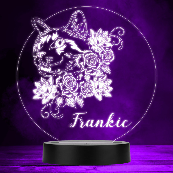 Pretty Floral Cat Colour Changing Personalised Gift LED Lamp Night Light