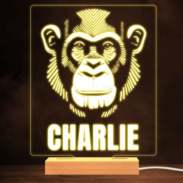 Monkey Face Line Art Warm White Lamp Personalised Gift Night Light