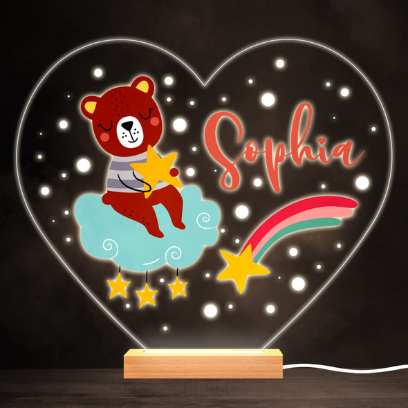 Sleeping Bear With Star Colourful Heart Personalised Gift LED Lamp Night Light