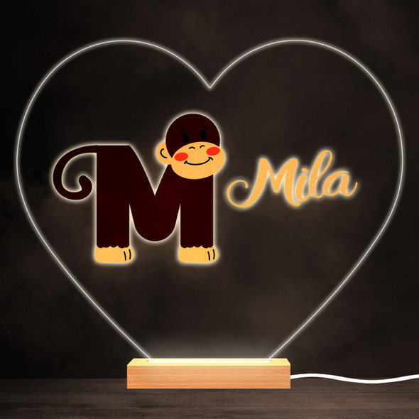 Alphabet Animals Letter M Colourful Heart Personalised Gift Lamp Night Light