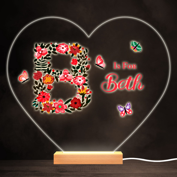 Floral Alphabet Butterflies Letter B Heart Personalised Gift Lamp Night Light