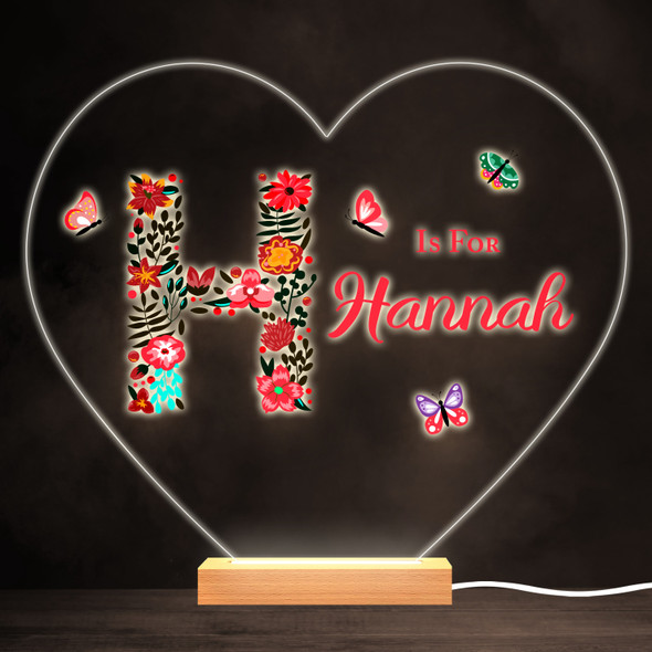 Floral Alphabet Butterflies Letter H Heart Personalised Gift Lamp Night Light