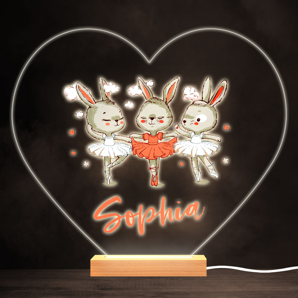 Ballet Ballerina Bunny Rabbits Bright Heart Personalised Gift Lamp Night Light