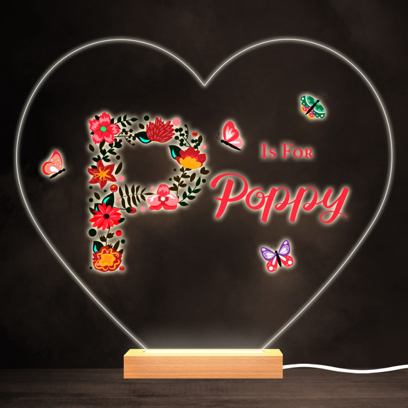 Floral Alphabet Butterflies Letter P Heart Personalised Gift Lamp Night Light