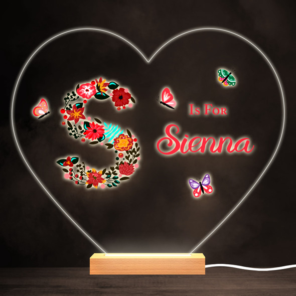 Floral Alphabet Butterflies Letter S Heart Personalised Gift Lamp Night Light