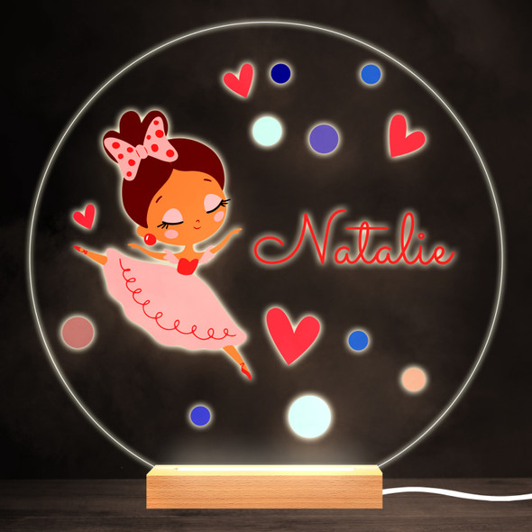 Ballet Ballerina Girl Brown Hair Bright Round Personalised Gift Lamp Night Light