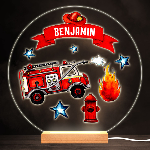 Fire Truck Firefighter Fireman Bright Round Personalised Gift Lamp Night Light
