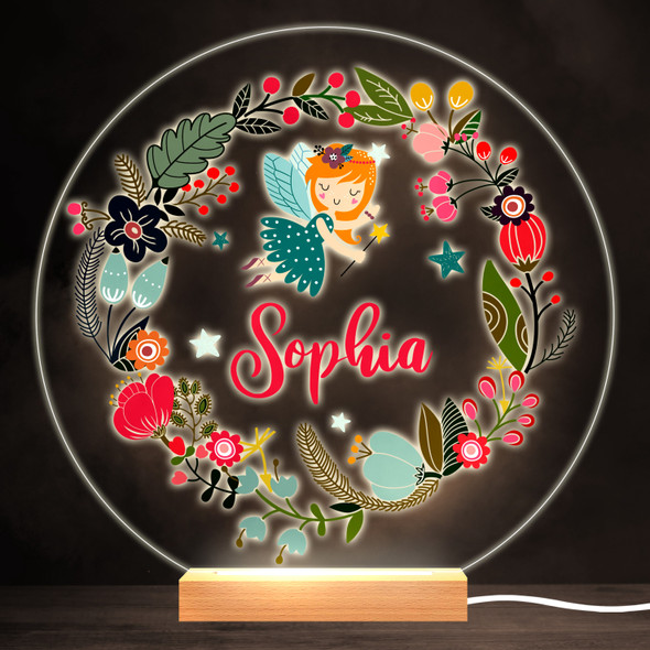 Floral Wreath Cute Fairy Colourful Round Personalised Gift LED Lamp Night Light