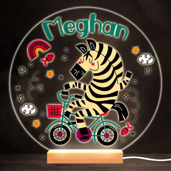 Funny Zebra On Bike Colourful Round Personalised Gift LED Lamp Night Light