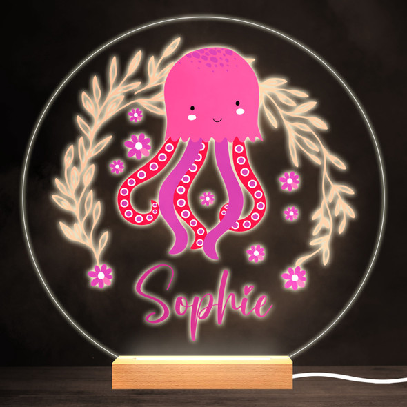 Octopus Sea Pink Colourful Round Personalised Gift LED Lamp Night Light