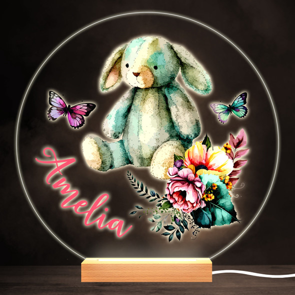Rabbit Bunny Flowers Colourful Round Personalised Gift LED Lamp Night Light