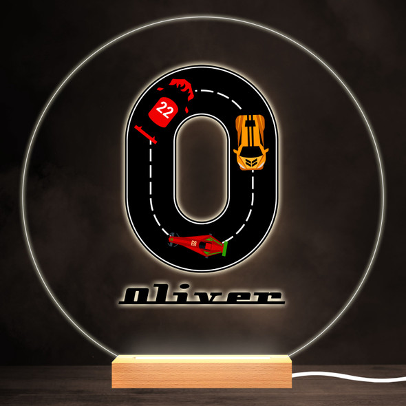 Road Racing Cars Letter O Colourful Round Personalised Gift LED Lamp Night Light