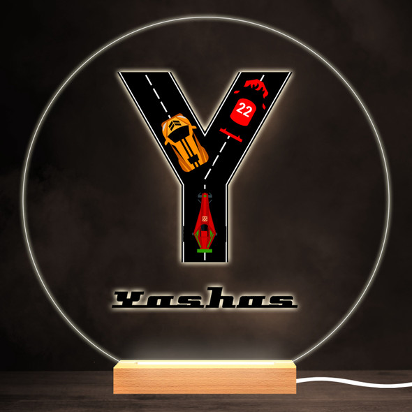 Road Racing Cars Letter Y Colourful Round Personalised Gift LED Lamp Night Light