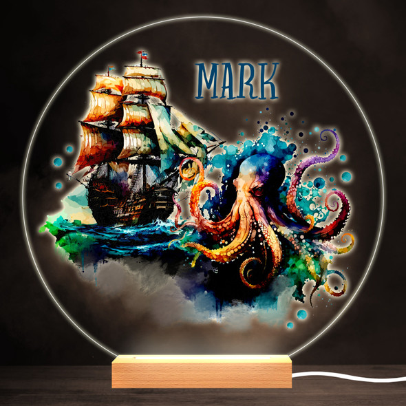 Sea Ship Nautical Pirate Boat Colourful Round Personalised Gift Lamp Night Light