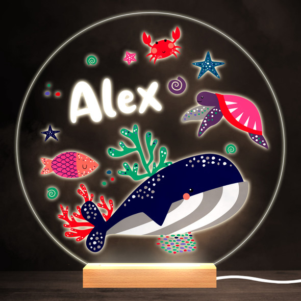 Sealife Whale Colourful Round Personalised Gift Warm White LED Lamp Night Light