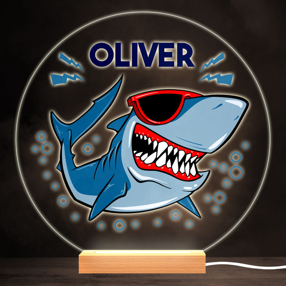 Shark Grin Sea Blue Colourful Round Personalised Gift LED Lamp Night Light