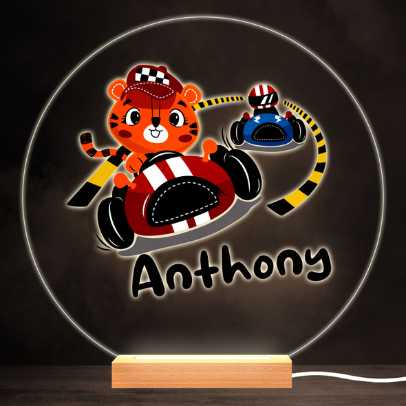 Tiger Driving Racing Car Colourful Round Personalised Gift LED Lamp Night Light