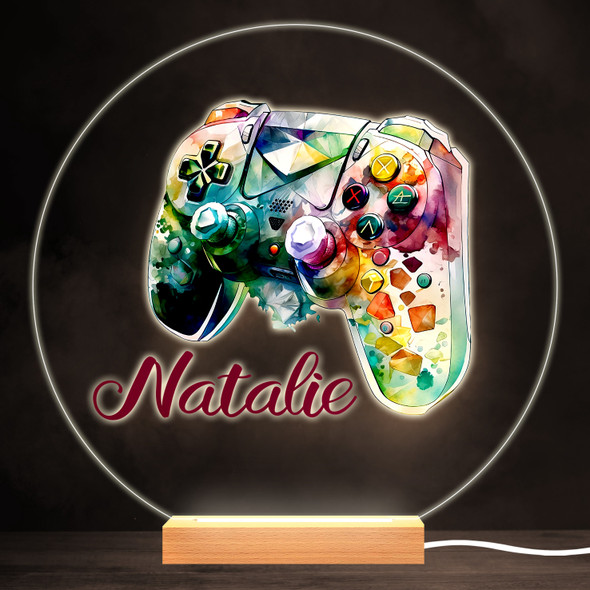 Watercolour Gamepad Gaming Colourful Round Personalised Gift Lamp Night Light