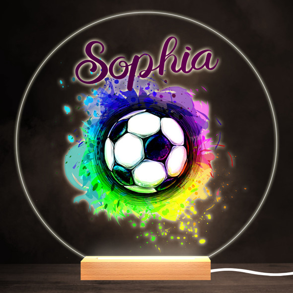 Watercolour Splash Football Colourful Round Personalised Gift Lamp Night Light