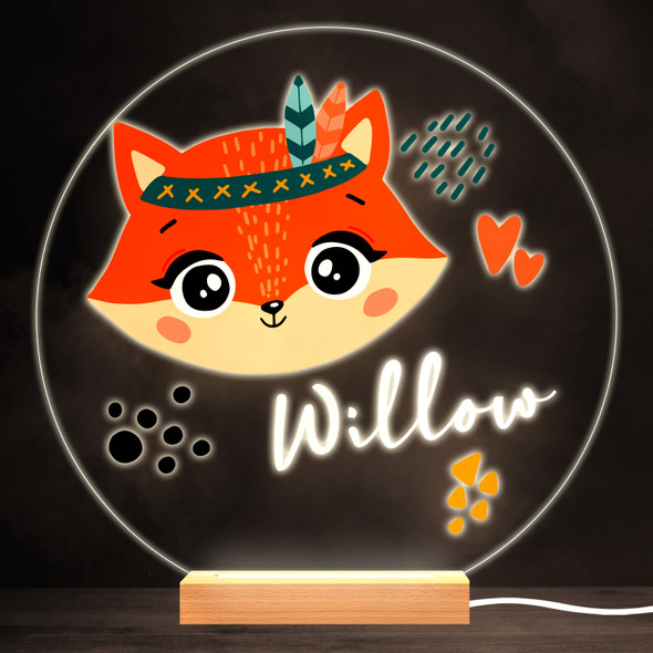 Cute Boho Fox Colourful Round Personalised Gift Warm White LED Lamp Night Light