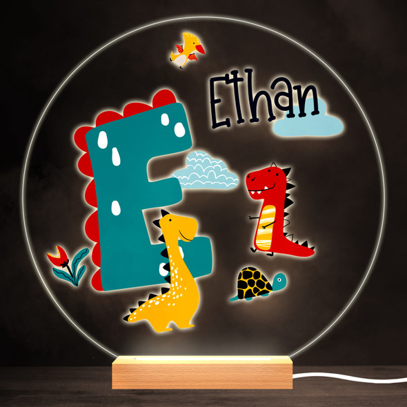 Dinosaur Alphabet Letter E Colourful Round Personalised Gift Lamp Night Light