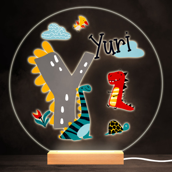 Dinosaur Alphabet Letter Y Colourful Round Personalised Gift Lamp Night Light