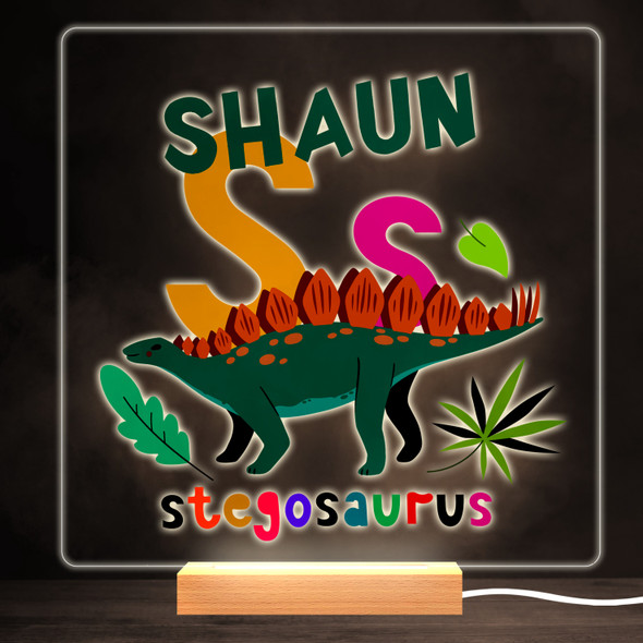 S Dinosaur Alphabet Colourful Square Personalised Gift LED Lamp Night Light