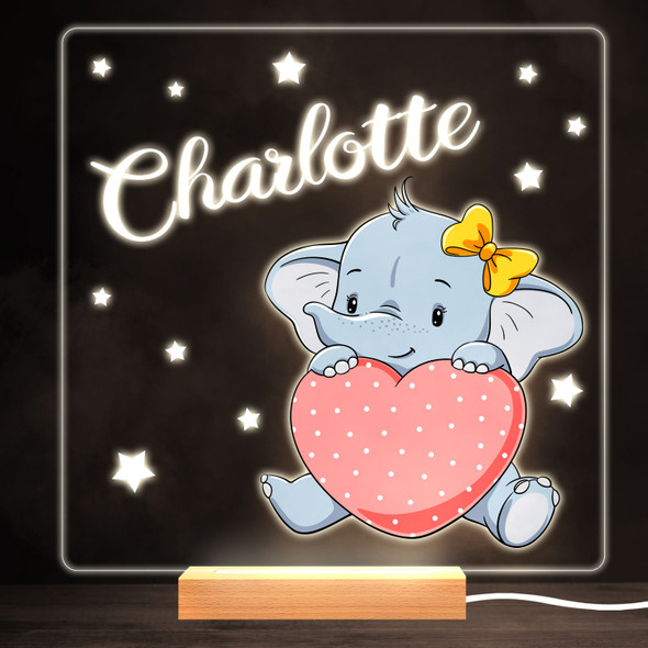 Elephant Holding Heart Colourful Square Personalised Gift Lamp Night Light