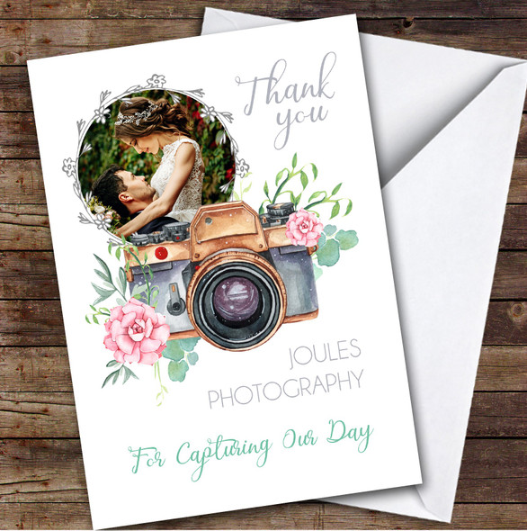 Thank You Pretty Camera Wedding Photographer Photo Personalised Greetings Card