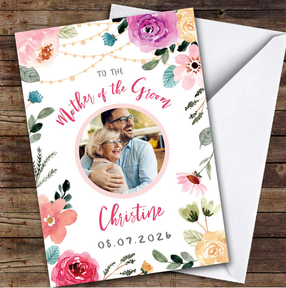 Mother Of The Groom Wedding Bright Flowers Floral Photo Personalised Card