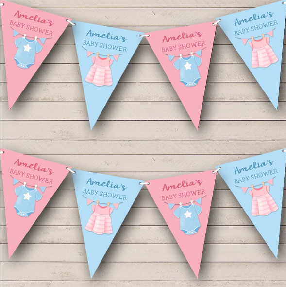 Baby Shower Pink Blue Clothes Boy Or Girl Personalised Party Banner Bunting