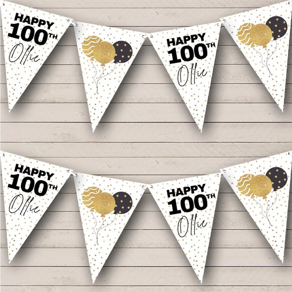 Gold Polka Dots Balloons Milestone Age Birthday 100 Personalised Banner Bunting