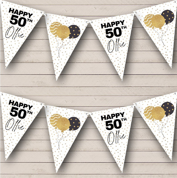 Gold Polka Dots Balloons Milestone Age Birthday 50 Personalised Banner Bunting