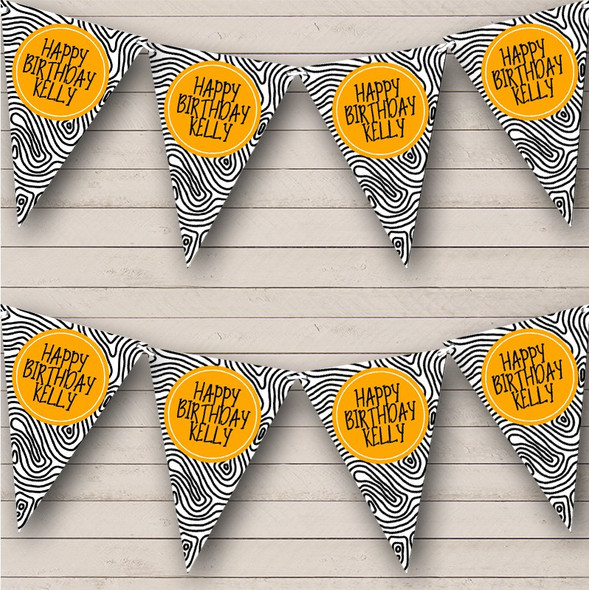 Happy Birthday Line Pattern Bright Orange Personalised Party Banner Bunting