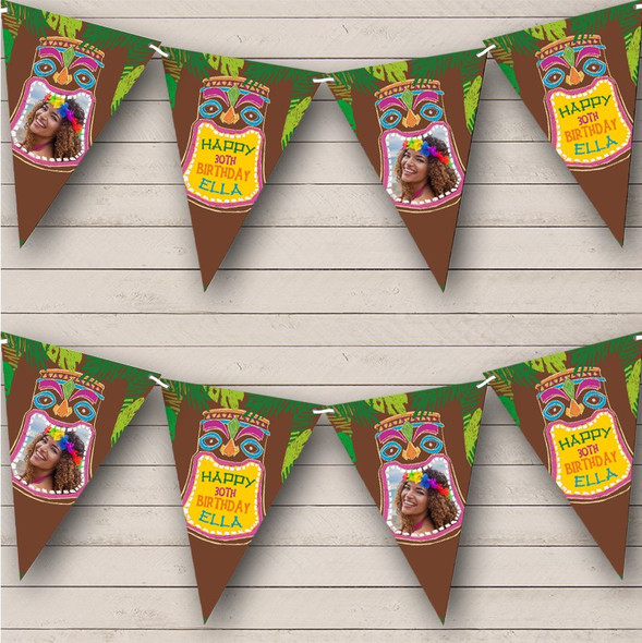 Hawaii Luau Tiki Head Birthday Photo Personalised Party Banner Bunting