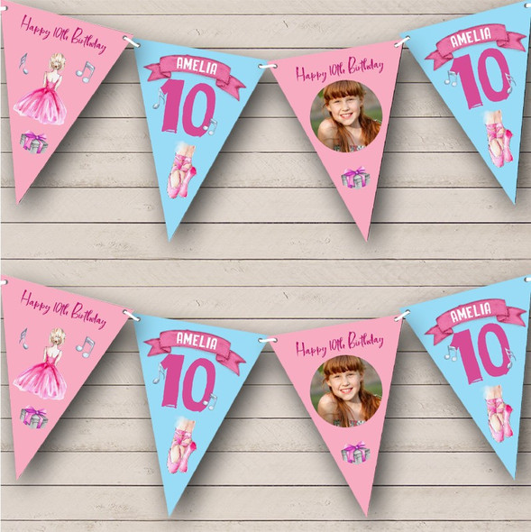 10th Birthday Girl Kids Painted Ballet Pink Photo Any Age Personalised Bunting