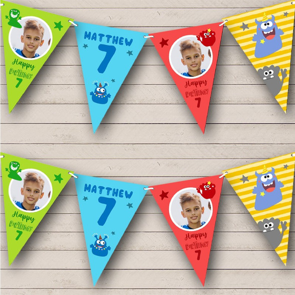 7th Birthday Boy Monster Bright Photo Stars Any Age Personalised Banner Bunting