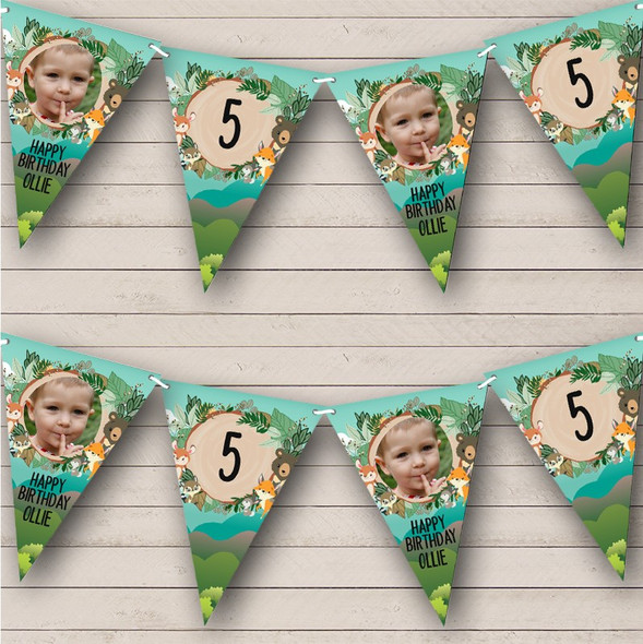 Forest Animals Kids Birthday Photo Age Personalised Party Banner Bunting