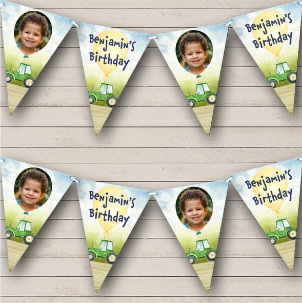 Green Farm Tractor Kids Birthday Photo Personalised Party Banner Bunting