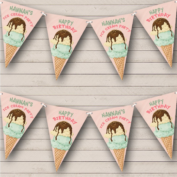 Ice Cream Party Theme Kid's Birthday Personalised Party Banner Bunting
