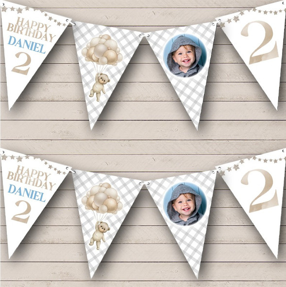 Teddy Star Kids Balloons Birthday Photo Age Personalised Party Banner Bunting