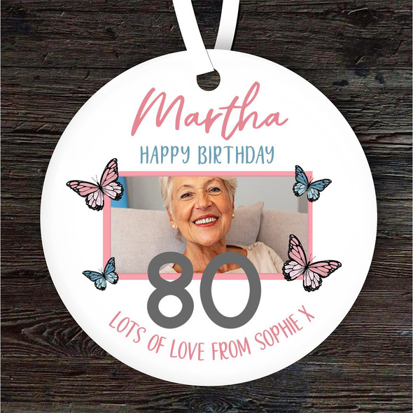 Birthday Butterflies Photo Female Special Age Personalised Gift Hanging Ornament